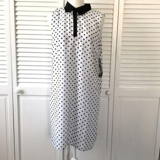 *NEW* DANILLO BOUTIQUE White Polka Dot Sleeveless Shirt Dress Size 16