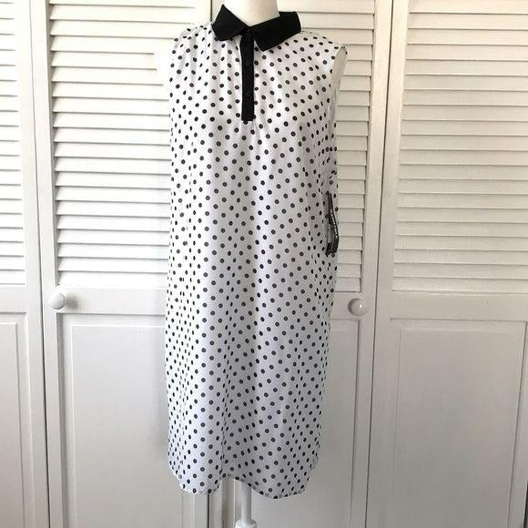 *NEW* DANILLO BOUTIQUE White Polka Dot Sleeveless Shirt Dress Size 16