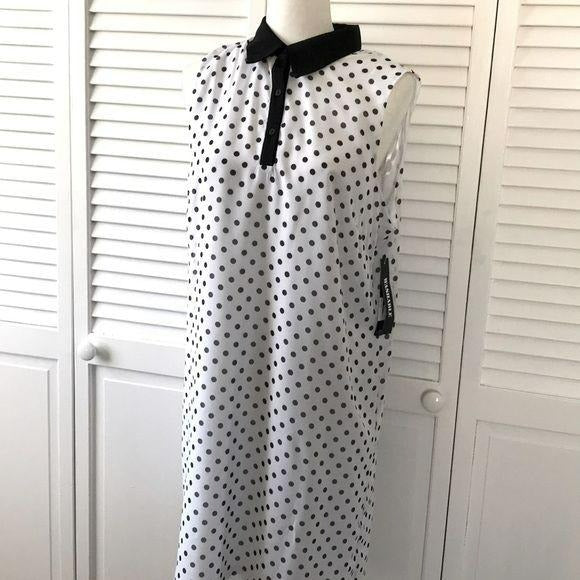 *NEW* DANILLO BOUTIQUE White Polka Dot Sleeveless Shirt Dress Size 16