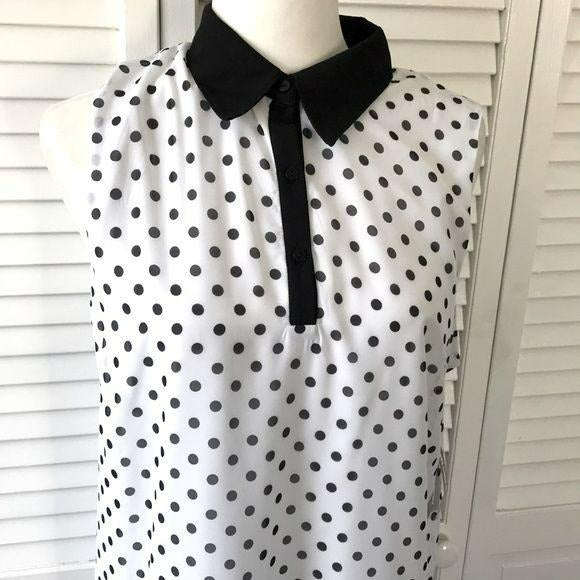 *NEW* DANILLO BOUTIQUE White Polka Dot Sleeveless Shirt Dress Size 16