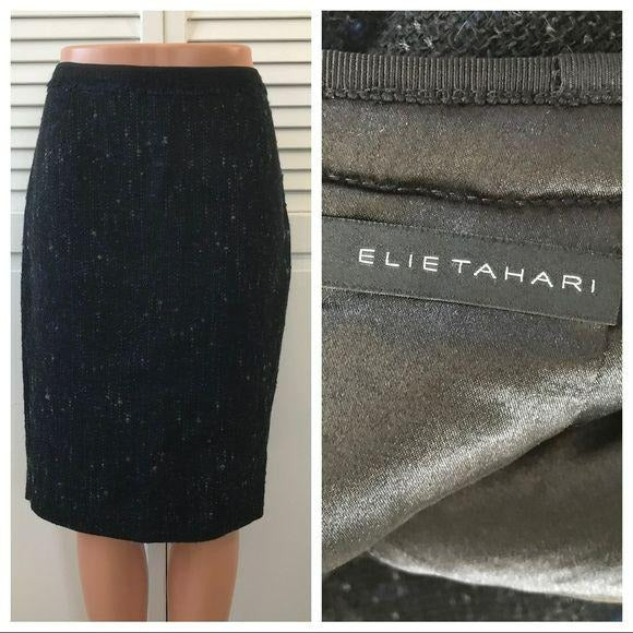 ELIE TAHARI Black Blue Wool Blend Skirt Size 4