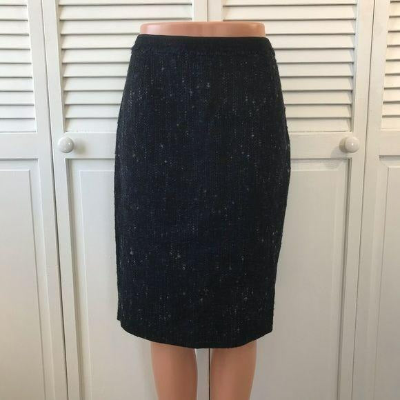 ELIE TAHARI Black Blue Wool Blend Skirt Size 4