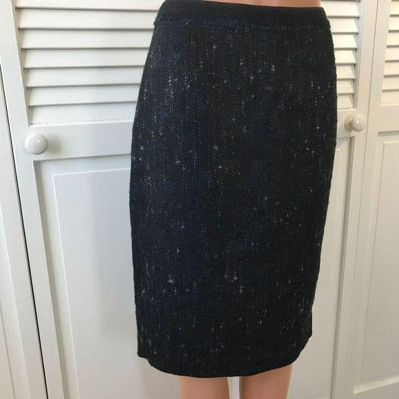 ELIE TAHARI Black Blue Wool Blend Skirt Size 4