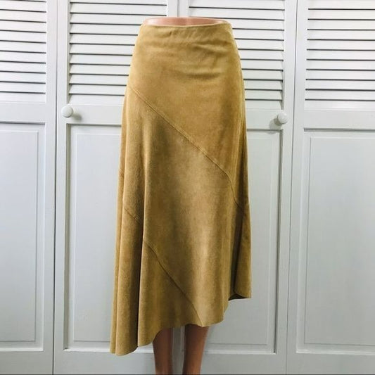 BANANA REPUBLIC Vintage Tan Asymmetrical Leather Suede Skirt Size 4
