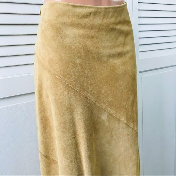 BANANA REPUBLIC Vintage Tan Asymmetrical Leather Suede Skirt Size 4