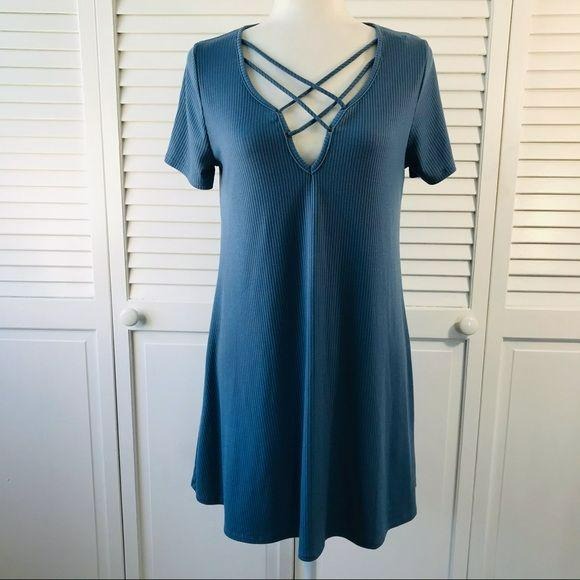 CHARLOTTE RUSSE Criss Cross Front T-shirt Dress Size L