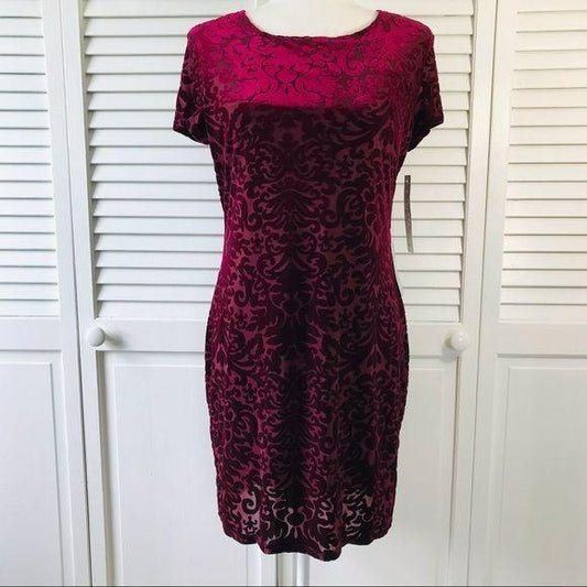 *NEW* JUMP Burgundy Velvet Patterned Dress Size L