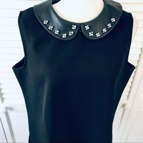 ANN TAYLOR Faux Leather Jeweled Collar Top Size L