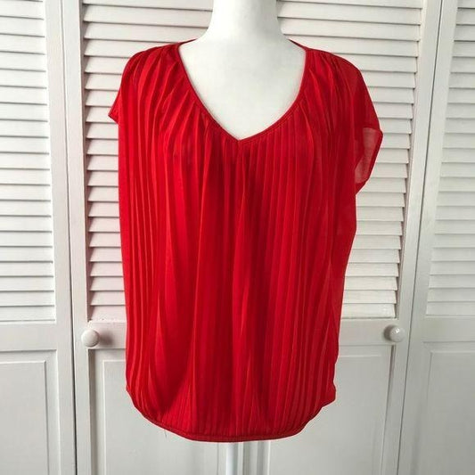 *NEW* COLDWATER CREEK Red Crystal Pleated Top Size L