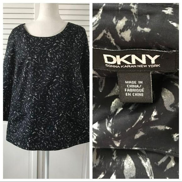 DKNY Black 3/4 Sleeve Blouse Size 10
