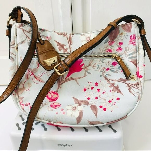 ELLEN TRACY White Floral Long Strap Crossbody Bag