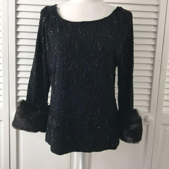 TAKAKO SAKON Black Beaded Embroidered Sweater