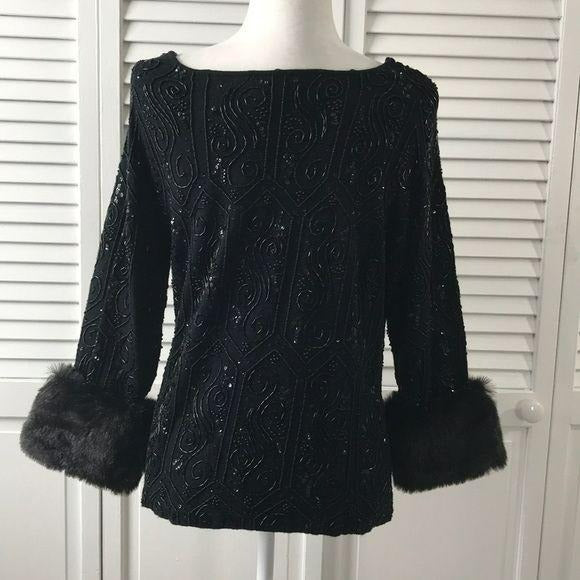 TAKAKO SAKON Black Beaded Embroidered Sweater