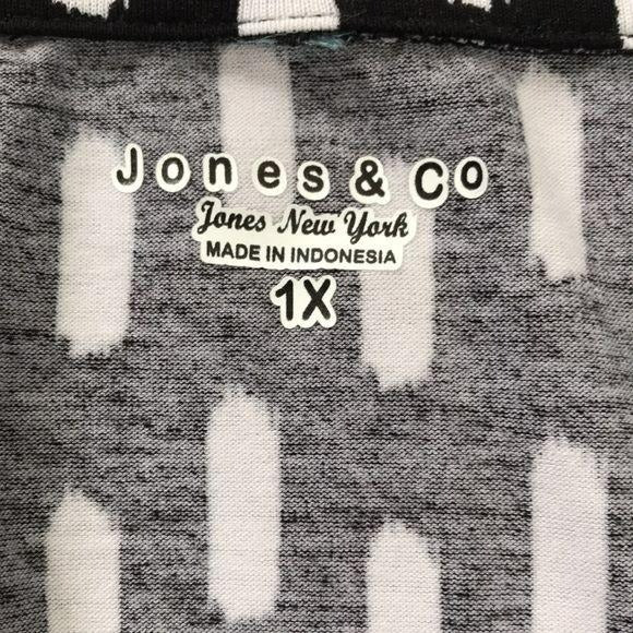 JONES & CO Black White V-Neck Shirt Size 1X