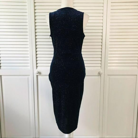 IRIS Midnight Blue Sparkly V-Neck Dress Size M